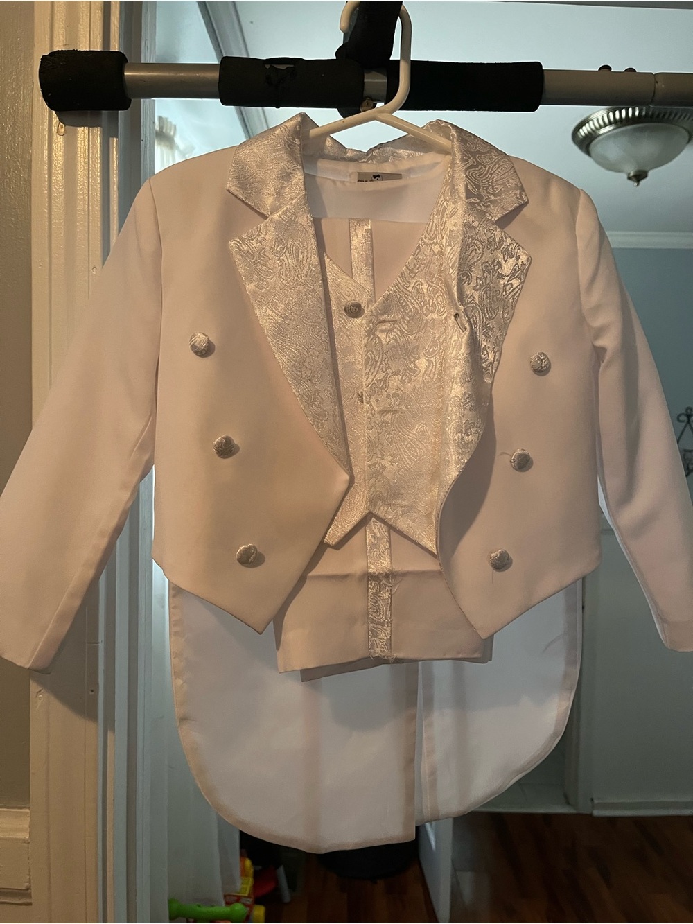 Formal White Women's Tailcoat Jacket with Brocade Detail